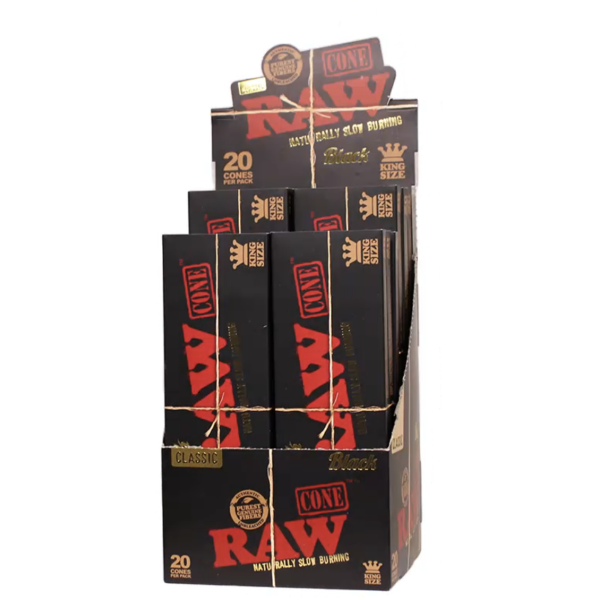 RAW Black Pre-Roll 1 1/4 Cones 20 Per PK
