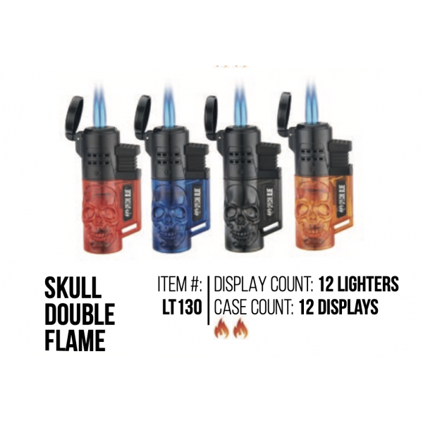 Skull 2-Flame Torch Lighter 12PK
